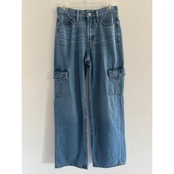Old Navy Jeans Womens 0 Blue Denim Wide Leg High Rise Preppy Y2K Capsule Boho - Picture 1 of 4